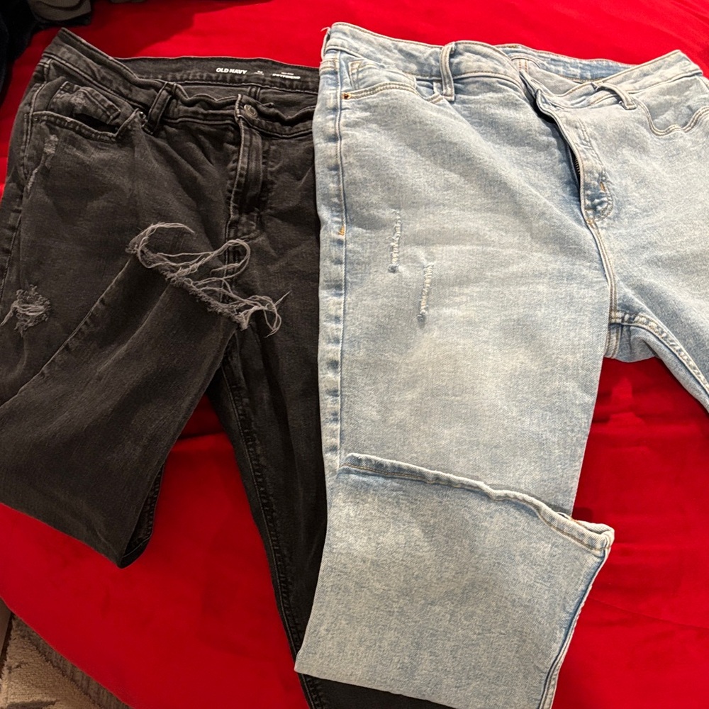 Old Navy Black and Light Blue Ripped Jeans
